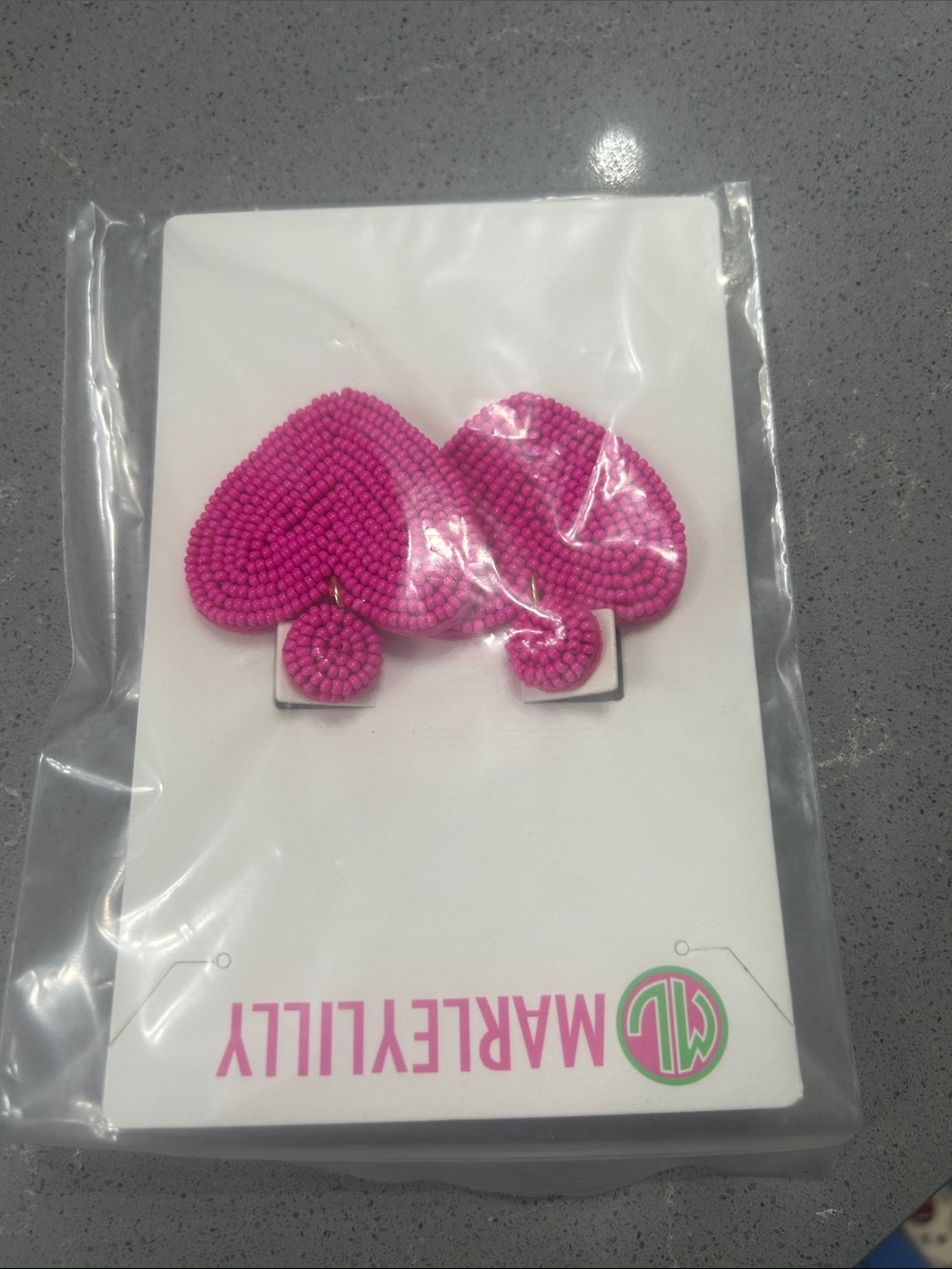 MarleyLilly Pink Beaded Heart Earrings - Picture 3 of 3